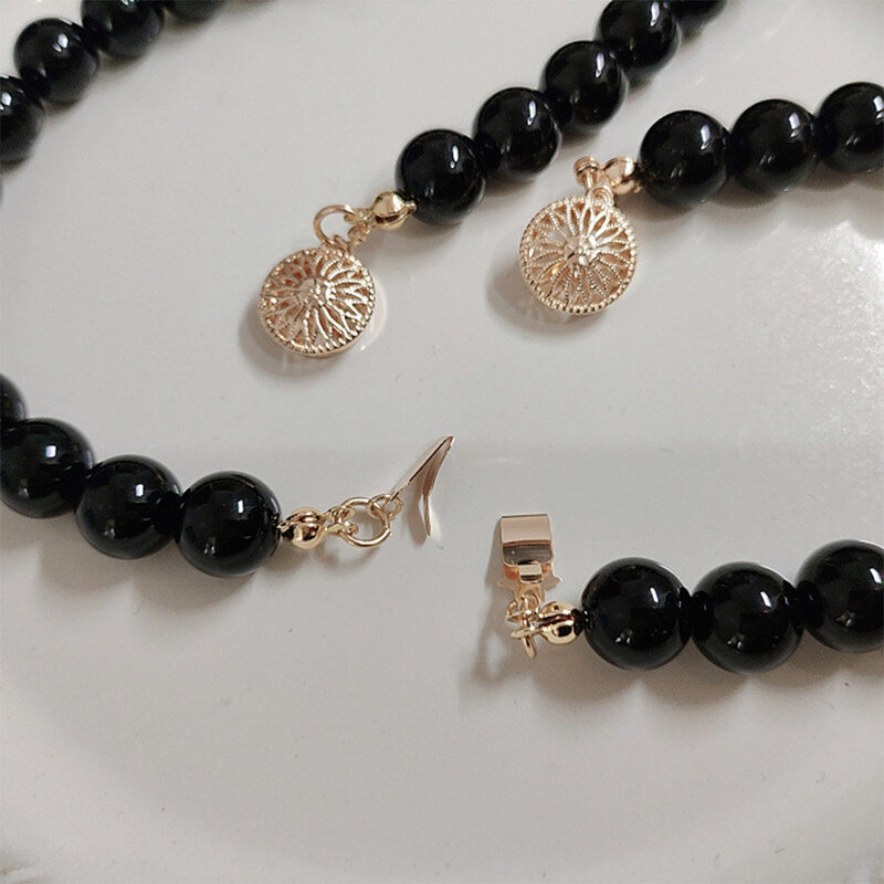 Conjunto de collar y pulsera de bola de cobre de ágata negra Vintage para mujer, conjuntos de joyería para niña, moda para mujer