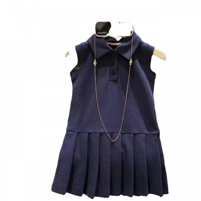 Dziewczęca sukienka styl Preppy 2024 letnia dziewczynka smażona sukienka Polo w stylu zachodnim dziecięca kamizelka plisowana spódnica Nl