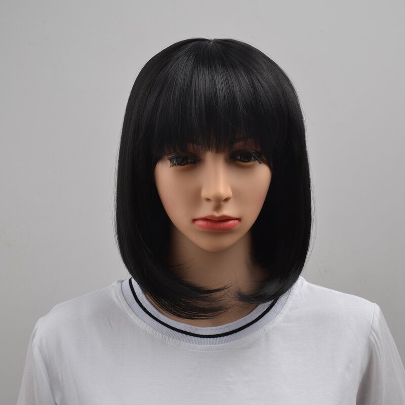 Natural Short Straight Wig Synthetic Hair For Women 40cm Heat Resistant Female Hair With Bangs Mapof Beauty Short Hair Wig Black