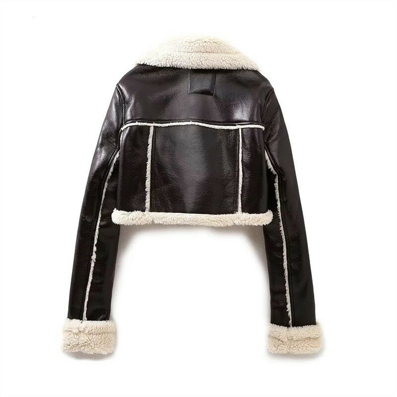 ZXRYXGS премиум ПУ Короткая куртка модное пальто 2023 Осень Зима Новая индивидуальная Женская одежда с лацканами Трендовое пальто