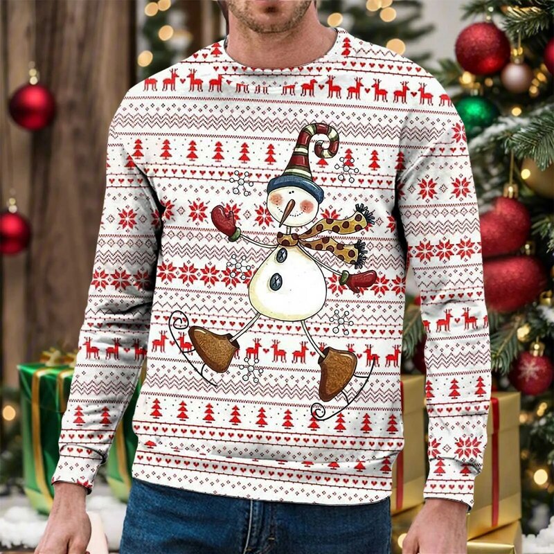 남성용 크리스마스 후드티, 맨투맨 의상, 눈사람 크리스마스 트리, 오버사이즈 스웨트셔츠, 파티, 귀엽고 재미있는 풀오버 탑