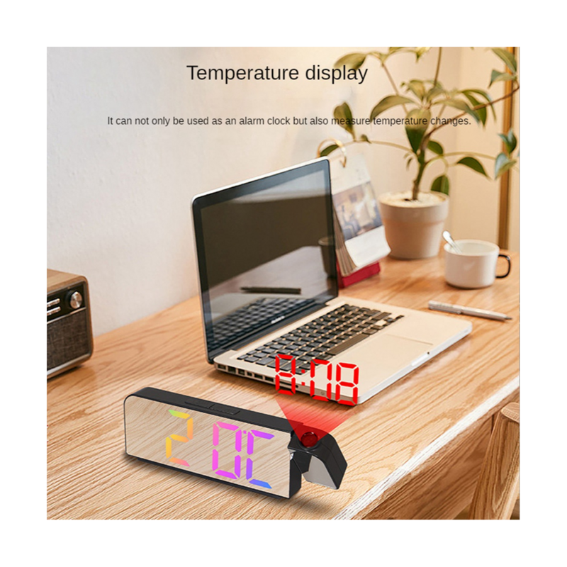 180° Rotation Projection Alarm Clock 12/24H LED Digital Clock USB Charge Ceiling Projector Alarm Clock (White)