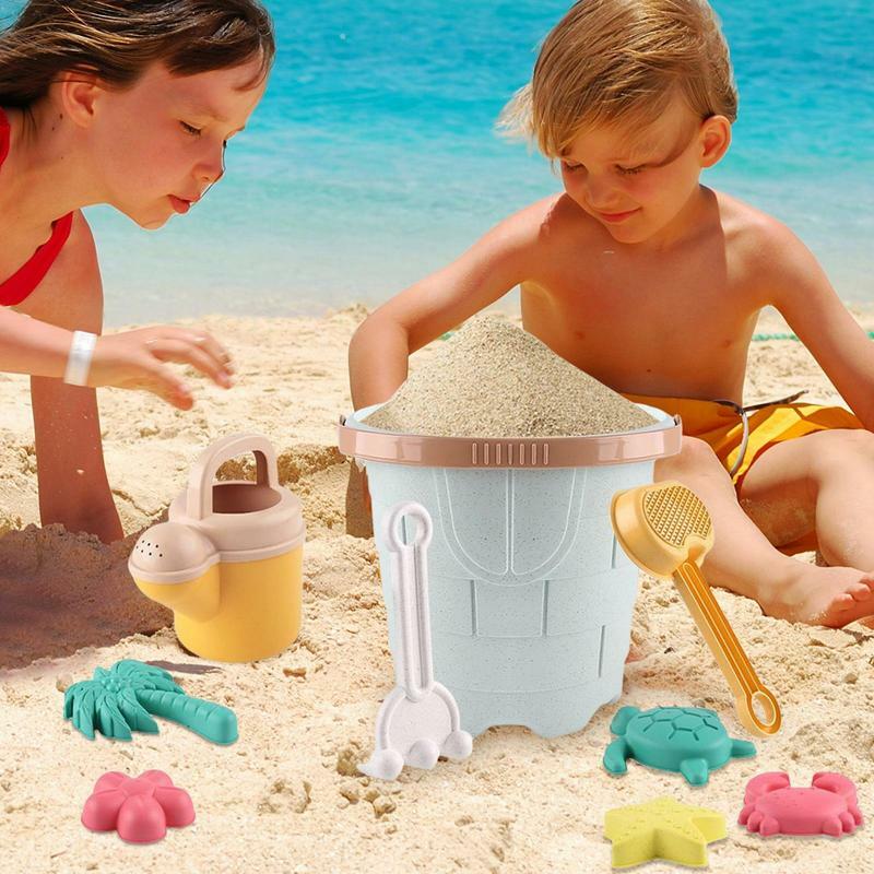 Praia sandbox brinquedo conjunto para crianças forma animal brinquedos 12 pçs moldes de areia verão praia brinquedos com roda de água balde pá ferramenta kit