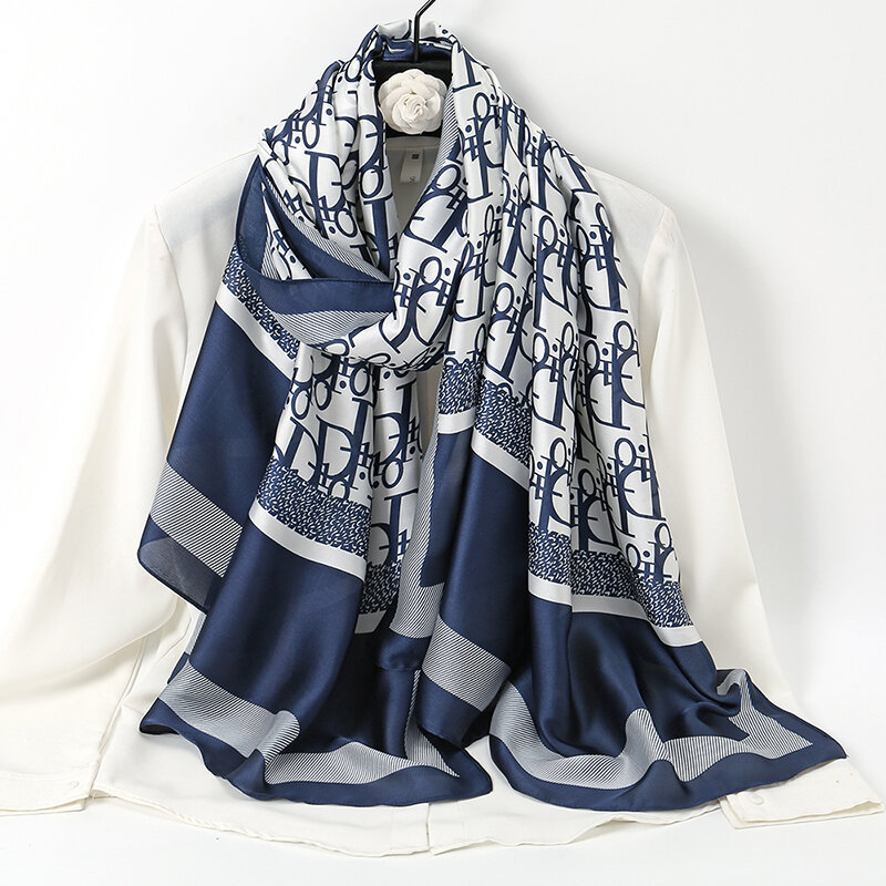 Модный атласный шелковый шарф LAVEN с принтом, хиджаб, летняя Защита от солнца, женский простой стильный длинный шарф для улицы, 180*90 см