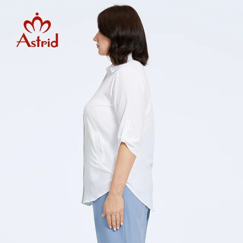 Astrid jesienne koszula damska bluzki 2023 eleganckie odzież biurowa klapy damskie t-Shirt modne T-shirt Plus Size damskie topy