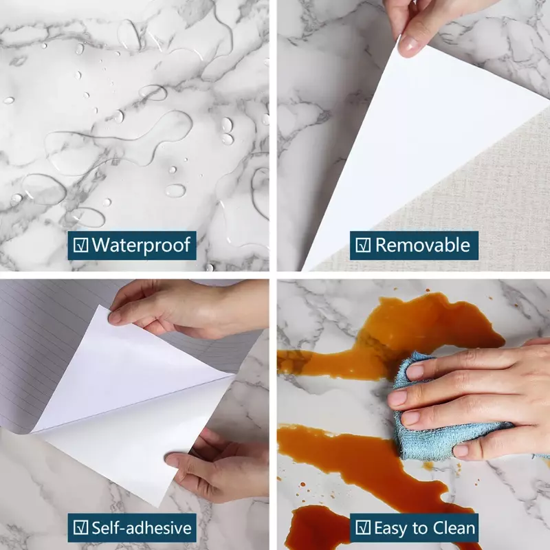 Pegatinas de pared de mármol de vinilo, papel tapiz continuo impermeable, autoadhesivo, papel de contacto para Decoración de cocina, 40cm x 1m