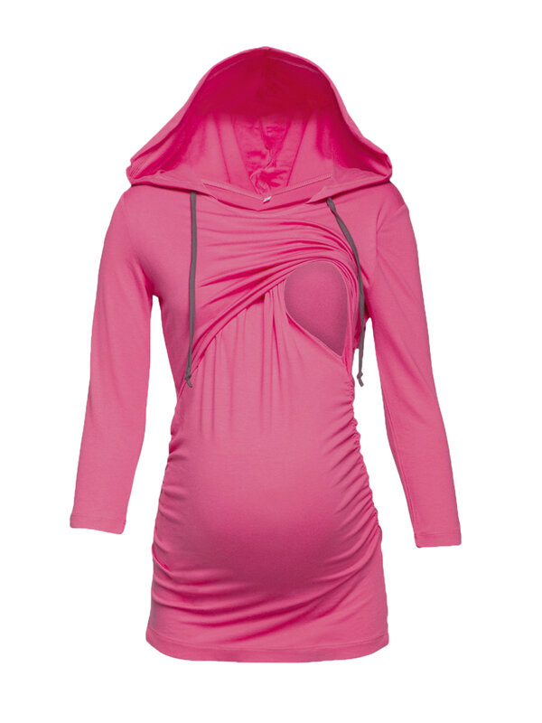 Hoodie para amamentação feminino, moletons para maternidade, maternidade, mangas compridas, camisetas com capuz