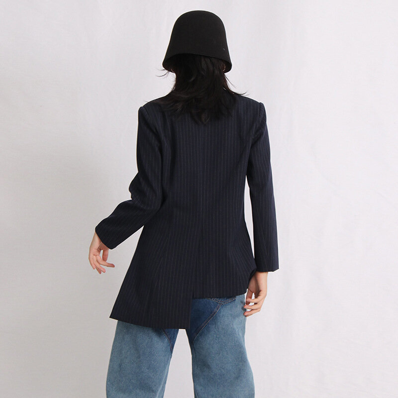 여성용 불규칙한 색상 대비 패치워크 줄무늬 정장 코트, 통근 스타일 슬리밍 허리 블레이저 재킷, 2023 가을 신상
