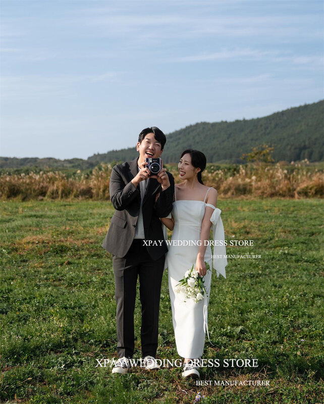 XPAY gaun pernikahan putri duyung Korea leher perahu gaun pengantin tali Spaghetti Crepe gaun pengantin potret tanpa punggung gaun pengantin buatan khusus