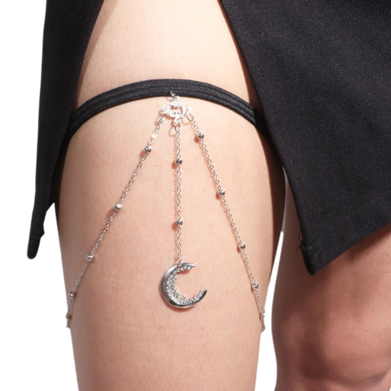Gothic-Beinkette mit Mond-Stern-Quaste, Oberschenkelkette, Party-Dekoration für Mädchen