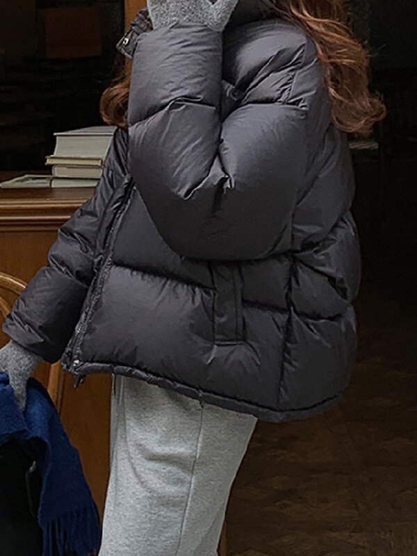 Thinken Parka Coat Women Street Long Sleeve Turtleneck Warm Femlae Cotton-padded Jacket 2023 Winter Fashion PU Lady Outcoat