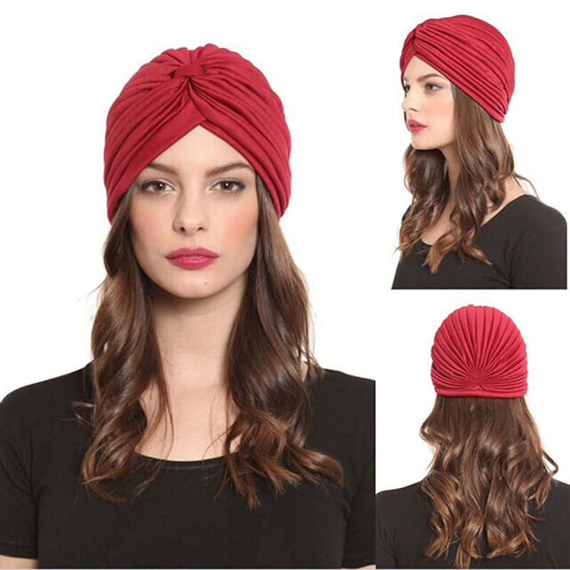 ผู้หญิงยืดหมวกชาวมุสลิมผ้าพันคอ Sleep Cap หมวก Bonnet ผมร่วง Chemo หมวกผู้ใหญ่ Head Wrap ผ้าพันคออินเดียหมวก