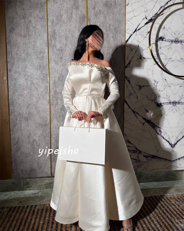 Атласное платье-трапеция с блестками и рюшами, вечернее платье с открытыми плечами на заказ, длинные платья