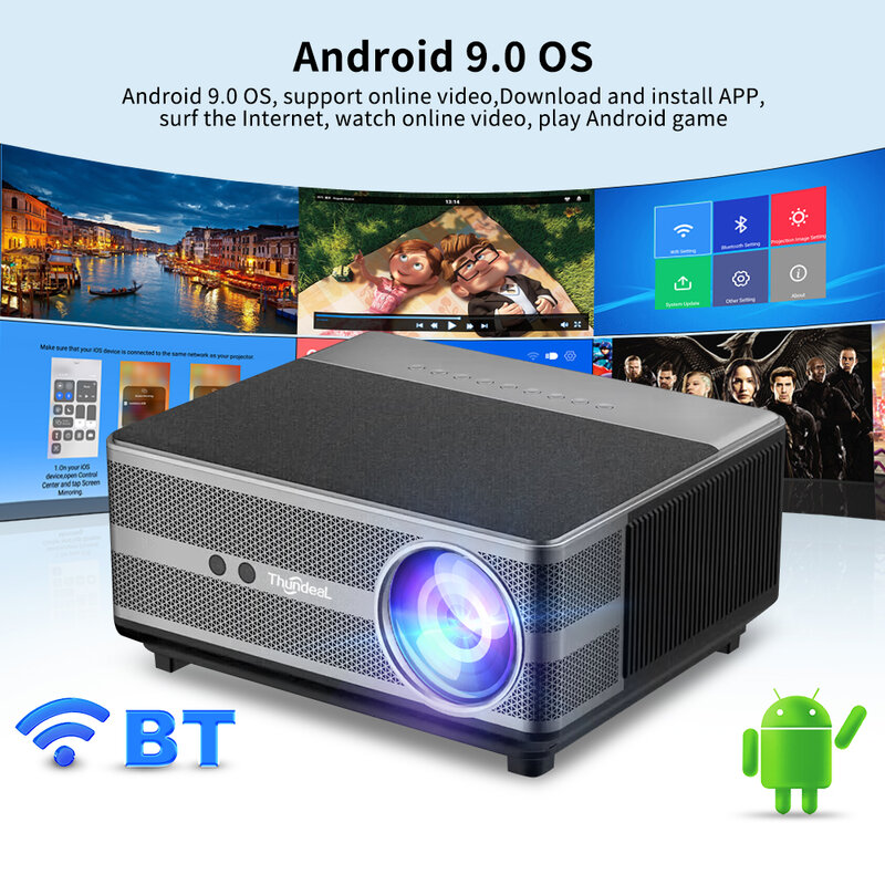 ThundeaL proyektor TD98W, proyeksi Android 1080P Full HD TD98 WiFi LED 2K 4K Video film Beam TD98W PK DLP Home Theater Cinema Beamer