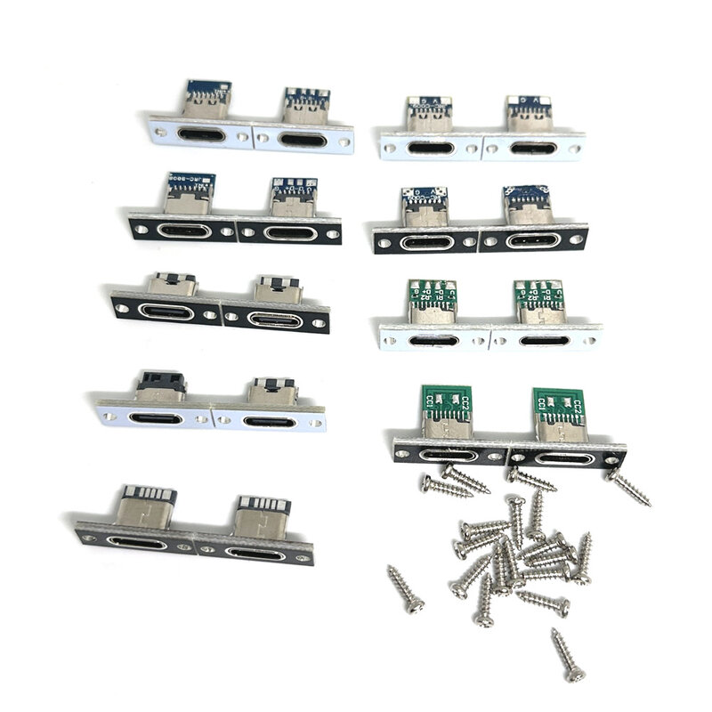 USB 3.1 Tipo-C soquete de carregamento com parafuso placa de fixação, conector fêmea, porta de carregamento, 2Pin, 4Pin, 1-10Pcs