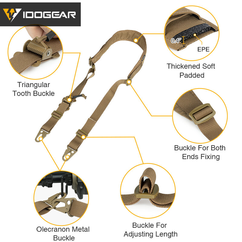 IDOGEAR-Tactical Sling 2 Ponto Combate Modular Strap, tração ajustável rápida, caça Acessórios, 3428