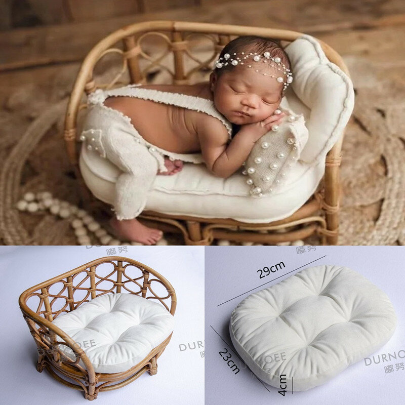 新生児用のレトロなバスケットと椅子,赤ちゃん用のクッション,写真アクセサリー