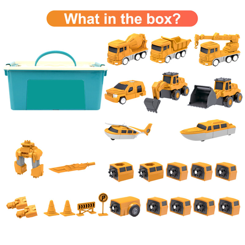 Robot Transforme magnetik multifungsi anak-anak, mainan Robot kombinasi deformasi truk Mixer penggali mobil Teknik