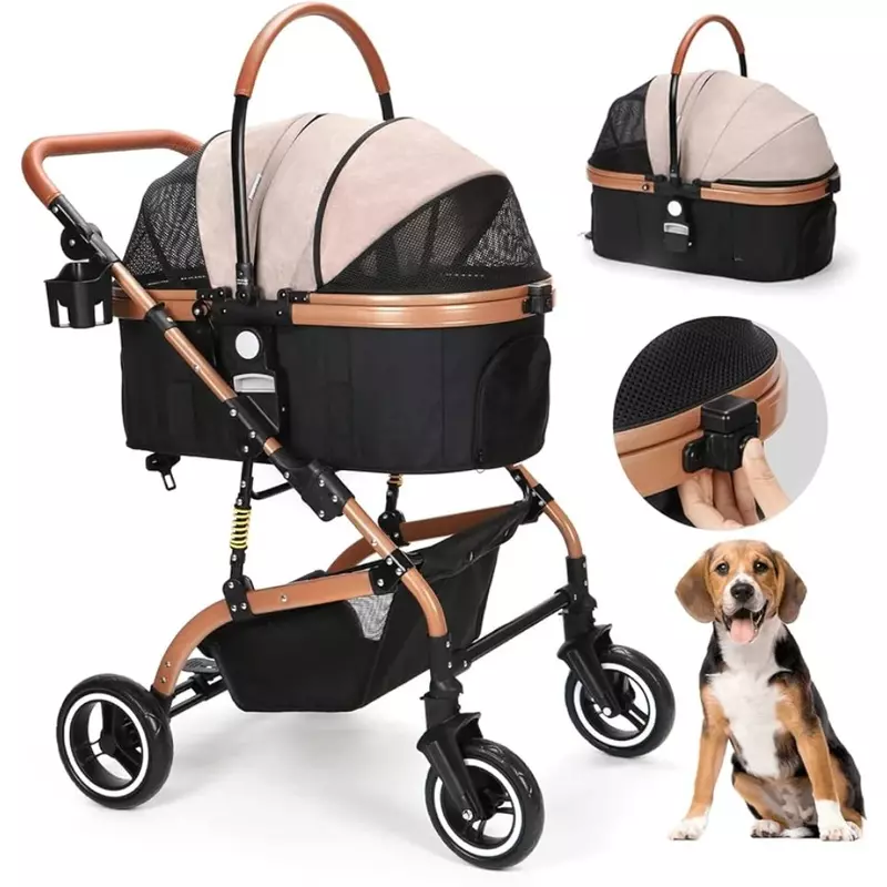 Wózek dla zwierząt 3 w 1 wózki dla małych średnich psów kot z odpinanym bagażnikiem składany sprzęt podróżny dla zwierząt wózek samochodowy pies