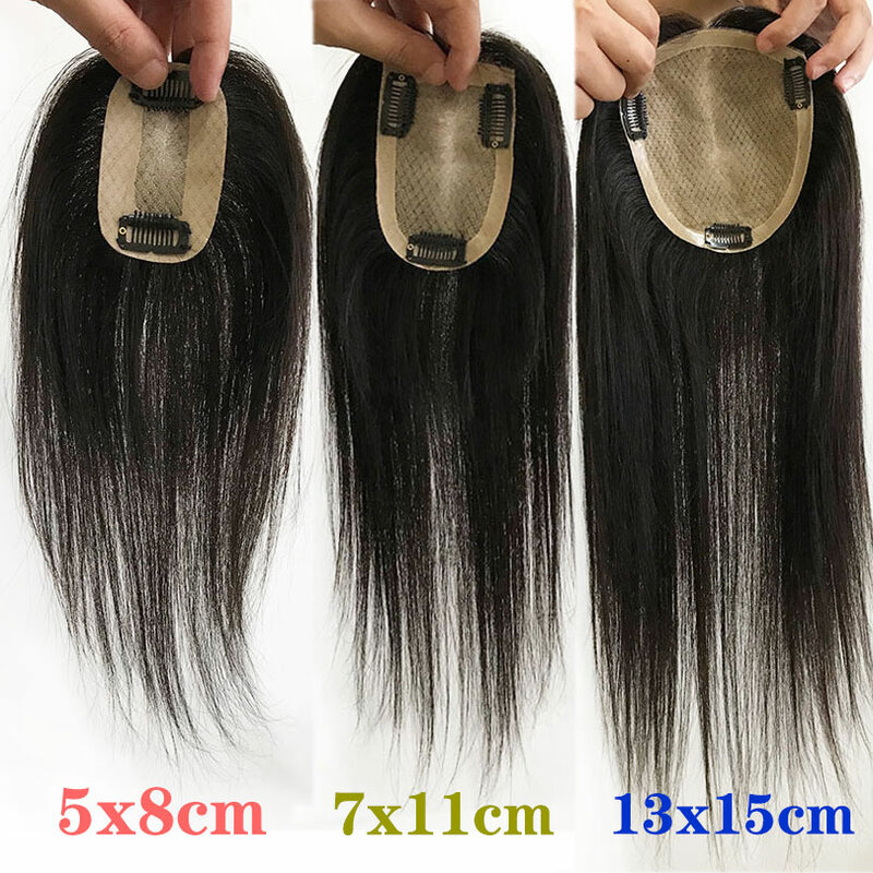 Full Hand Tied Silk Base Virgin Human Hair Toppers For Women 3 Base Sizes Silky Straight Toppers For Women