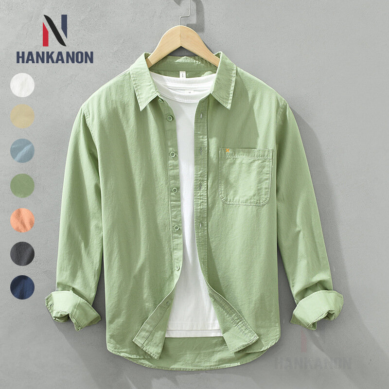 Spring Men's Casual Long-Sleeved Shirt, Versatile Japanese Style Simple Fashion Shirt, Youth Loose Trendy 100% Cotton Coat