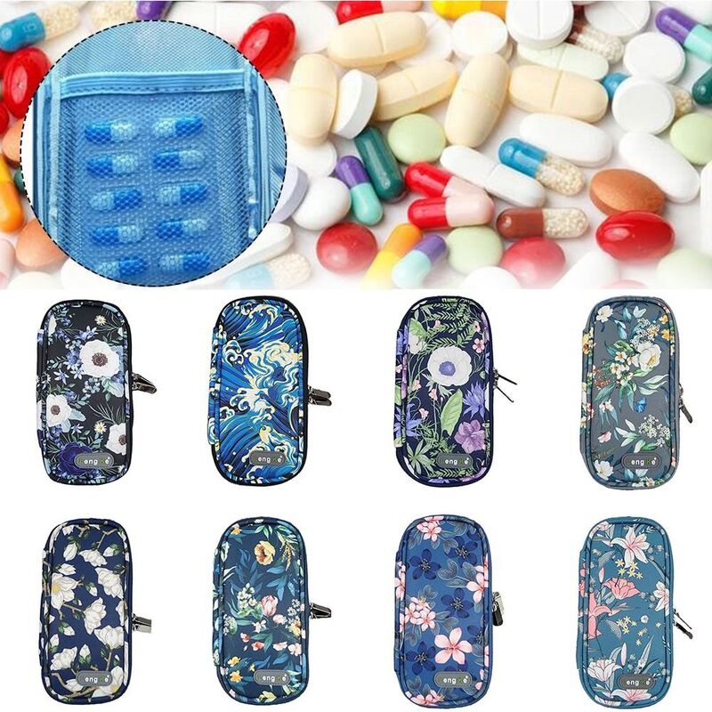 Portátil Floral Padrão Insulina Cooling Bag, Pano Oxford, impermeável, refrigerador, Protetor de pílula, Diabéticos