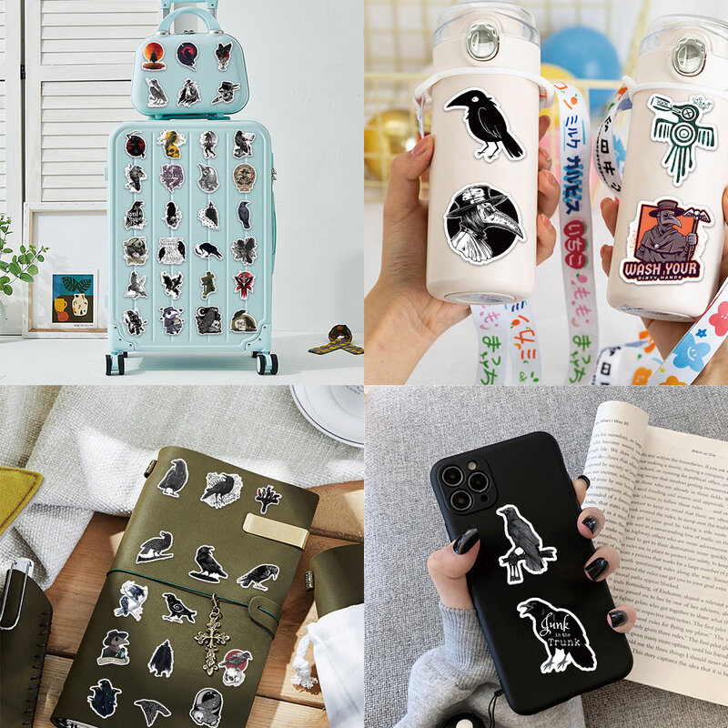 10/30/50PCS Dark Dread Crow Cartoon Animal Sticker DIY Phone Laptop Luggage Skateboard Graffiti Decals Fun for Kid Gift