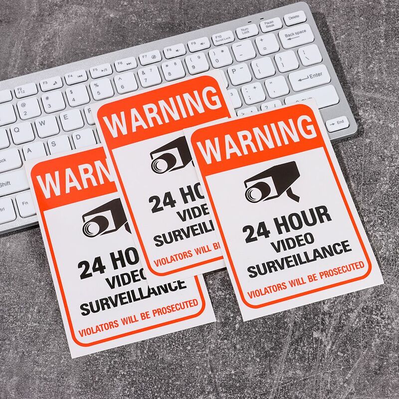 Stiker kamera Video pengawasan, 10 buah/Set 24H tanda peringatan 15*10cm perekat sendiri tahan air Label keamanan mencolok