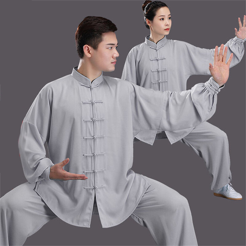 ชุดเครื่องแบบไทชิกังฟูยูนิเซ็กส์ชุดจีนดั้งเดิมชุดออกกำลังกายแขนยาวสำหรับผู้ชายและผู้หญิง