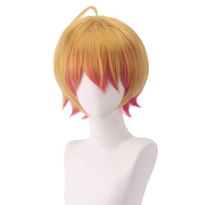 Męska peruka syntetyczna krótka prosta blond różowa Anime Cosplay puszyste włosy peruka termoodporna na codzienną imprezę