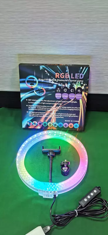 Stojak na wysuwany statyw z uchwytem na telefon RGB 10-calowy lampa pierścieniowa Selfie koło kryształowe lampki