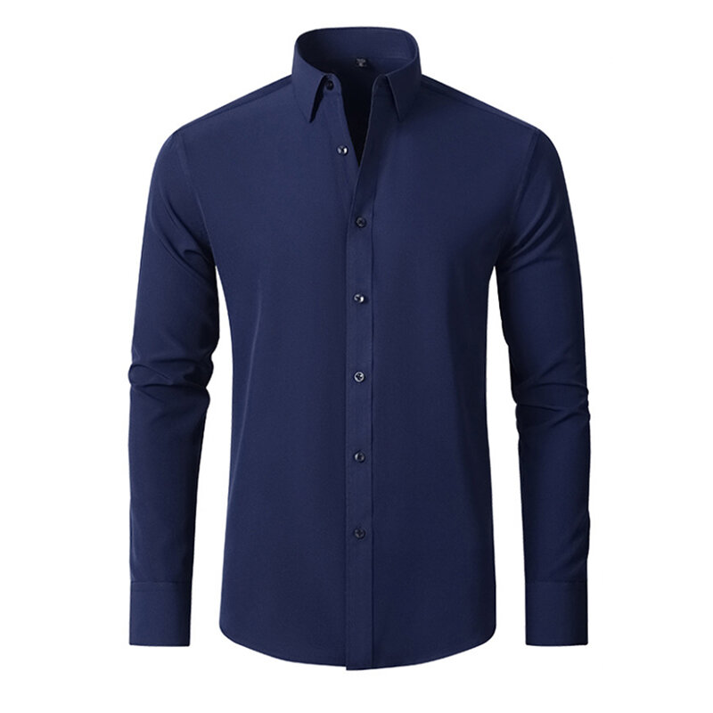 New Solid Color Elastic Shirt Men Long Sleeve Business Casual Clothing Slim Fit Social Shirt High Quality Elegant Shirts for Men