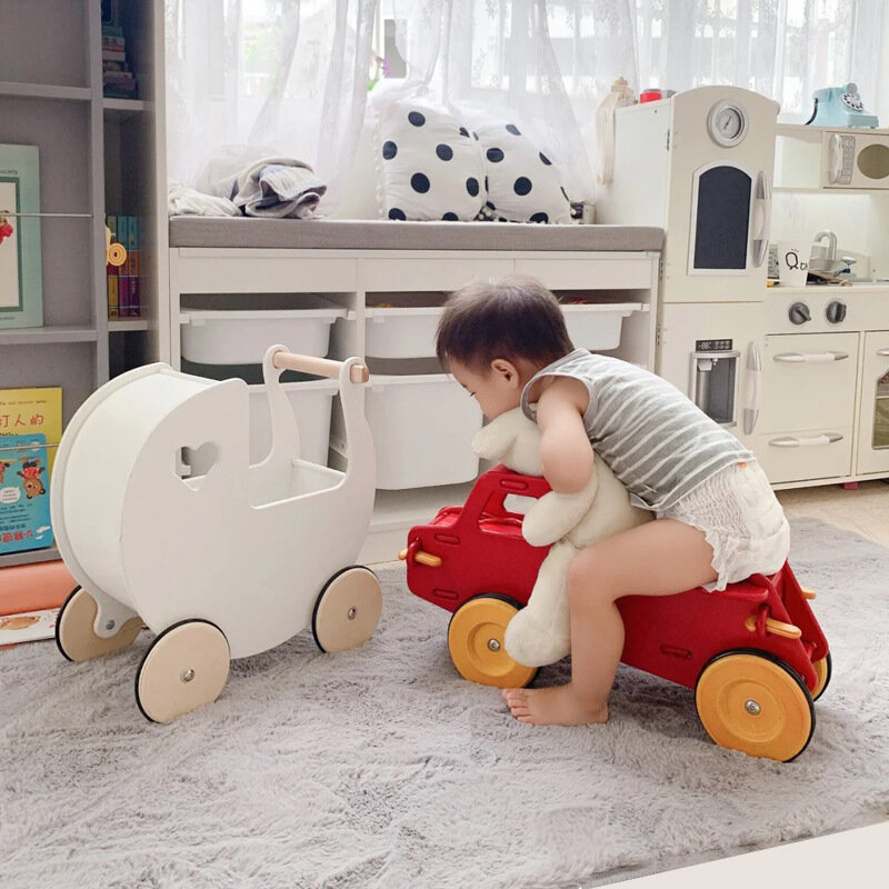 [Divertente] carrello per bambini in legno carrello Push toddler multifunzionale ausilio per la deambulazione veicolo giocattoli stoccaggio per regalo di compleanno per bambini