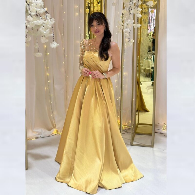 Prom Dress Evening Jersey Sequined Ruched Clubbing A-line One-shoulder Bespoke Occasion Gown Long Dresses Saudi Arabia
