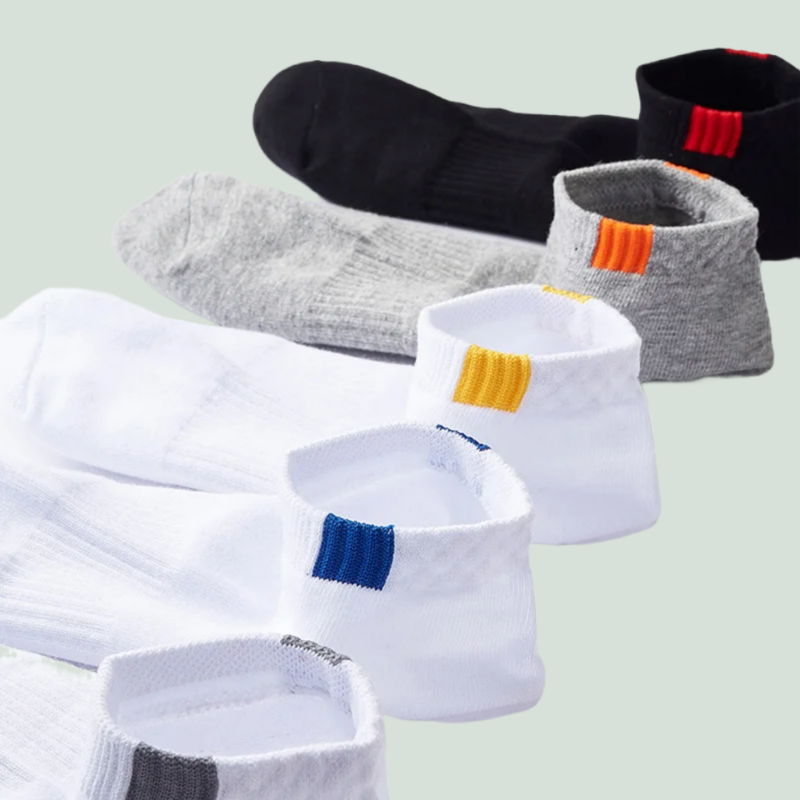 ถุงเท้าถุงเท้าข้อต่ำผ้าฝ้ายลำลองสำหรับผู้ชายถุงเท้าแฟชั่นระบายอากาศได้5/10คู่ใส่สบายสีพื้น