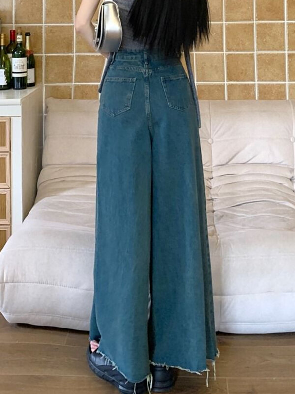 Zerrissene Jeans Frauen Baggy Vintage Streetwear Sommer Dame hohe Taille ästhetische Hose mit weitem Bein Harajuku Persönlichkeit Feminino neu