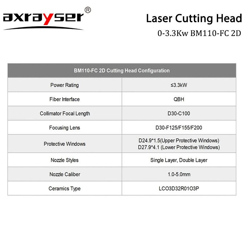 Raytools Laser Cabeça de Corte com Motor Driver, Auto Foco, QBH Metal Focusing Lens, 2D Corte Parte, 3.3KW, BM110, CL100, FL125