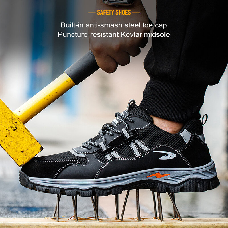 Męskie obuwie ochronne męskie trampki przemysłowe do pracy ze stalowymi noskami zapobiegające rozbijaniem buty do pracy antypoślizgowe niezniszczalne buty męskie