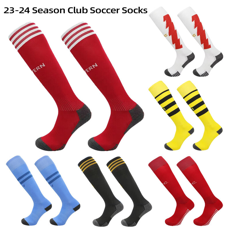 23-24 сезонные футбольные носки, Европейский клуб носков, взрослые, детские, дышащие, утепленные спортивные носки, тренировочные соревнования, гоночные чулки