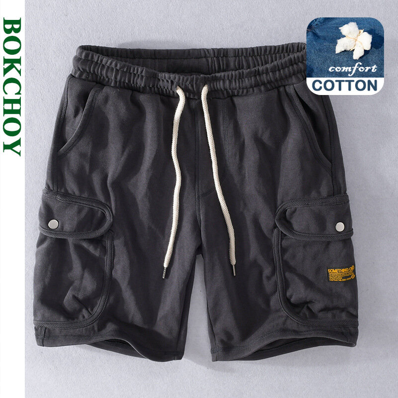 Pantalones cortos informales Vintage para hombre, ropa recta con cordón y bolsillos grandes, FY215L, novedad de verano, 2024