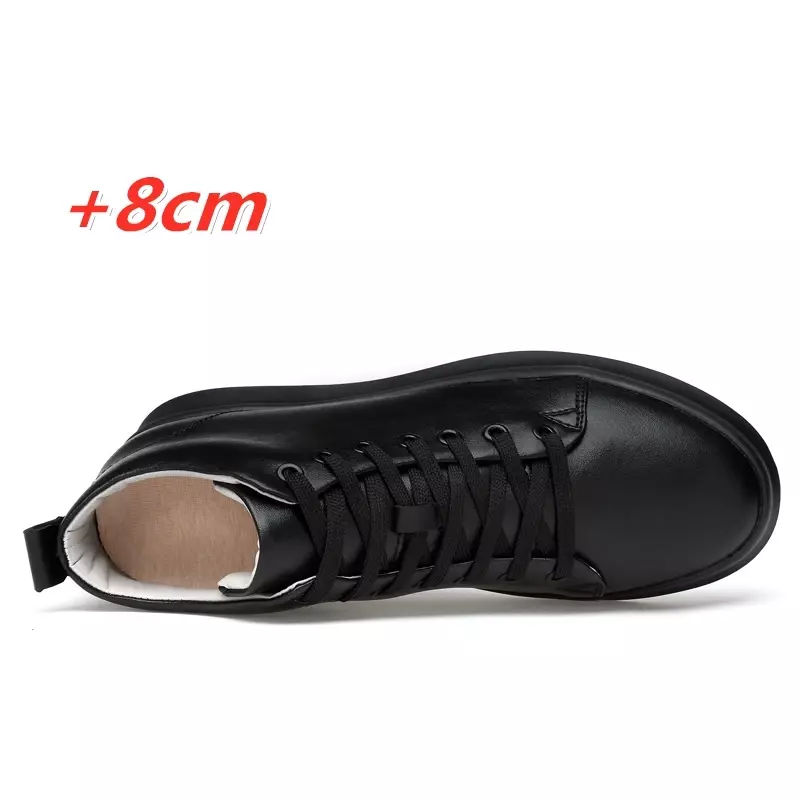 High Quality All Black Men's Leather Casual Shoes Increase Simple Pure Black Sneakers Fashion Breathable Sneakers Fashion Flats