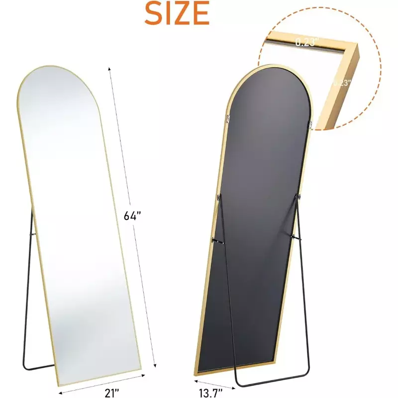 64"x21" Arched Full Length Mirror Floor Mirror Full Body Mirror, Alloy Frame Standing Hanging or Leaning Against Wall, Gold