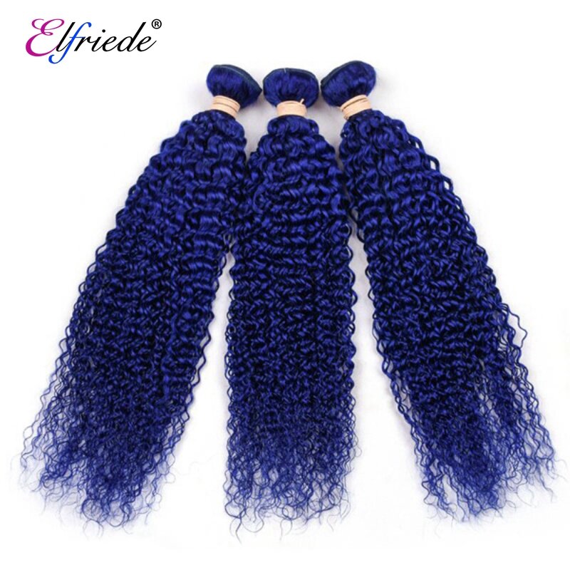 Elfriede bundel rambut manusia pra-warna ikal biru bundel ekstensi rambut manusia Brasil bundel 3/4 sambungan rambut manusia dijahit-in Weft
