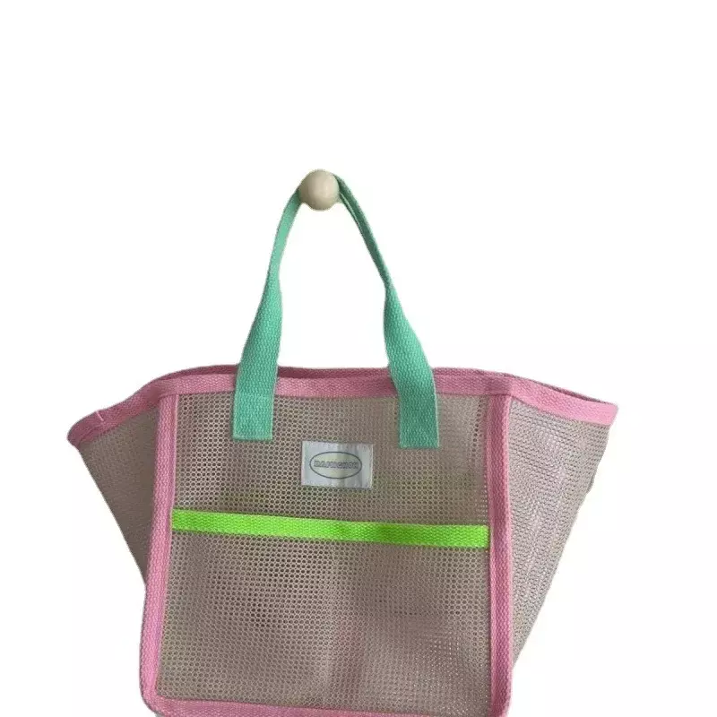 Borsa da spiaggia a contrasto verde rosa borsa da viaggio portatile in rete giocattolo per bambini borsa da viaggio per esterni da viaggio per il nuoto