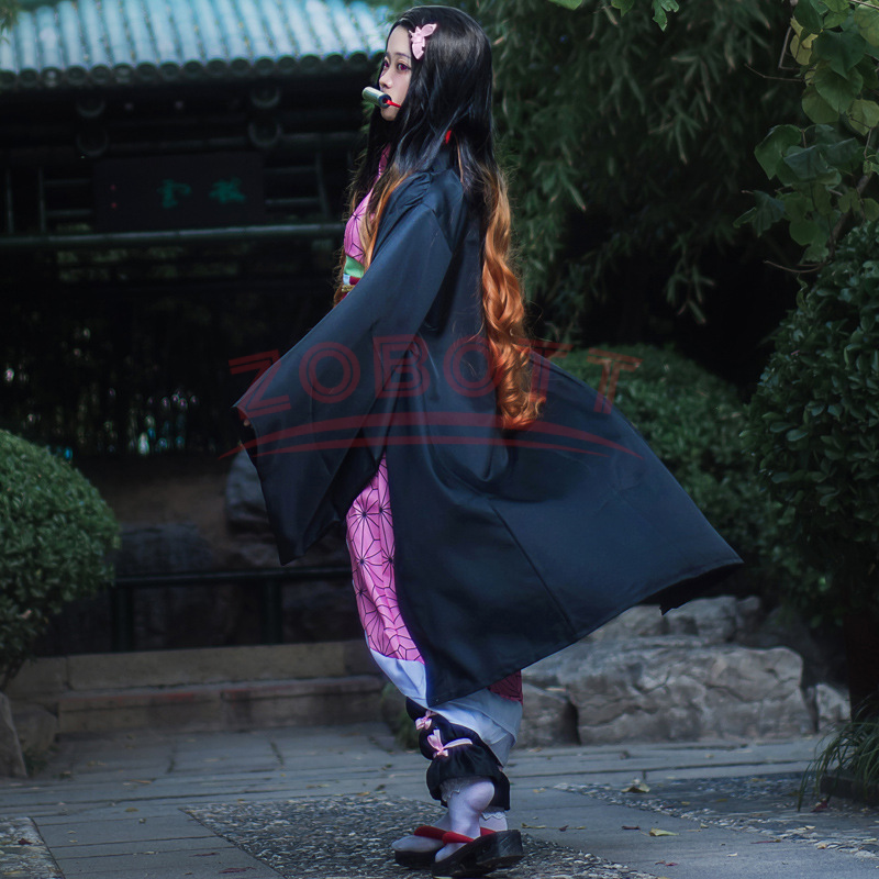 Anime Demon Moordenaar Nezuko Cosplay Kostuum Kimono Kimetsu No Yaiba Kamado Nezuko Kostuum Pruik Vrouwen Meisjes Kimono Uniform Kleding