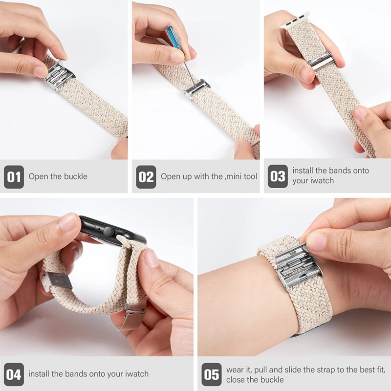 Bracelet tressé à boucle solo pour Apple Watch, Ultra Band, Bracelet Correa, Série 8, 9, 7, 3, 5, se, 6, 4, 2, 49mm, 45mm, 44mm, 40mm, 41mm, 42mm, 40mm
