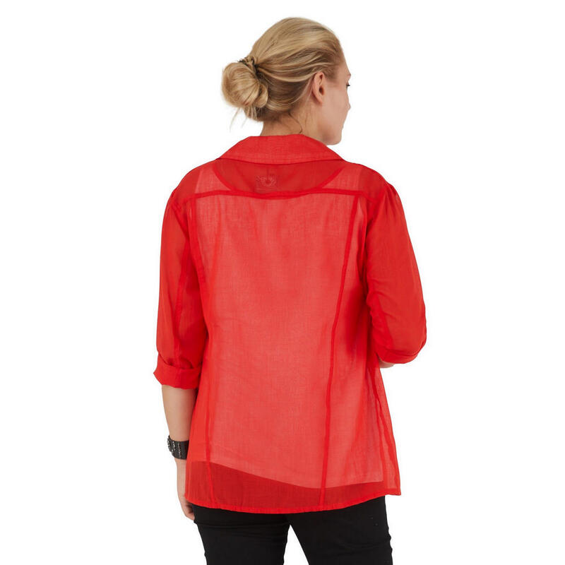 Fcuffed ผู้หญิงขนาดใหญ่เสื้อ Lm23421 Collar ปุ่ม Off แขนยาวกีฬาฝาครอบกระเป๋าสีแดงสีดำ Orange สีเหลือง