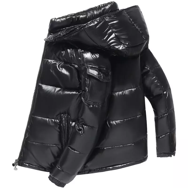 플러스 사이즈 남성용 파카 퍼퍼 재킷, 버블 패딩 의류, 단색 분리형 모자, 따뜻한 블랙 방수 재킷, 남성용 다운 코트