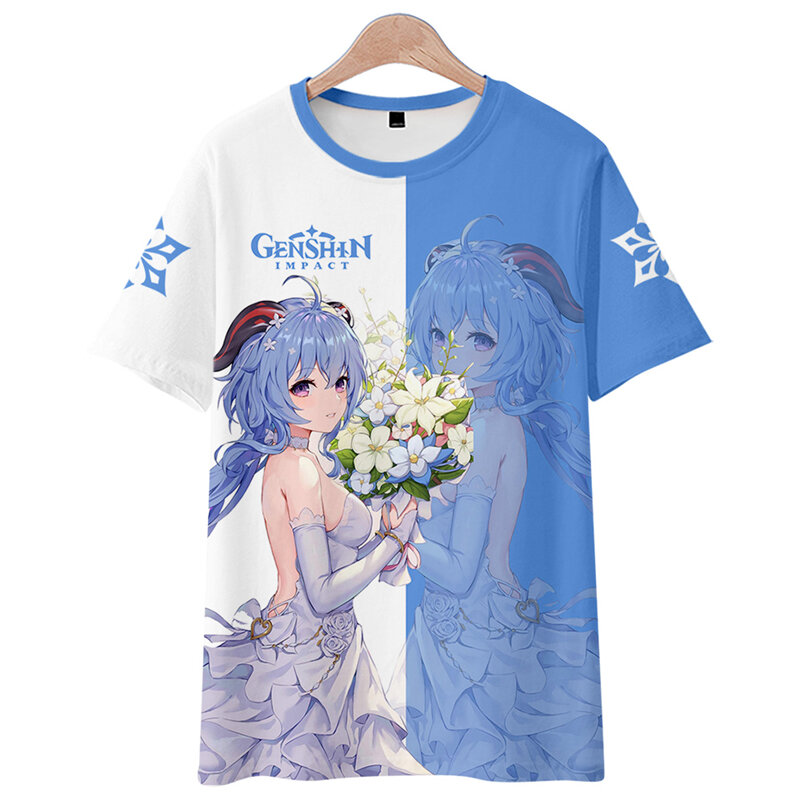 Genshin Impact Zoete Regen Gesneden Zonnige Kamisato Ayaka Korte Mouw T-Shirt Colorblock Keli Anime Cos Vrijetijdskleding