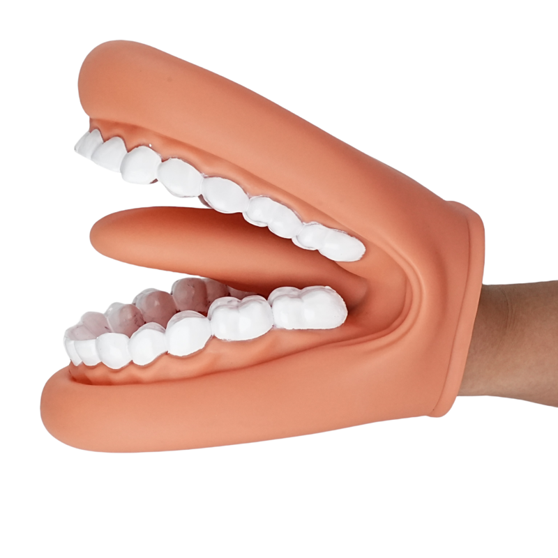 Bocca burattino a mano con lingua per terapia vocale dentista risorsa di apprendimento educativo bambini lingua modello di insegnamento del parlato